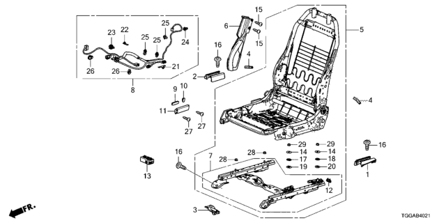 2021 Honda Civic Front Seat Components (Passenger Side) (4Way Power Seat) Diagram