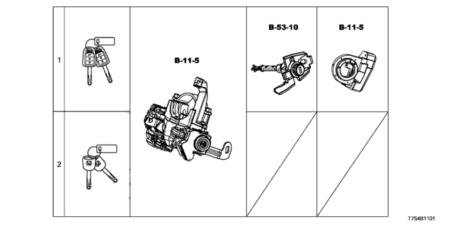 2017 Honda HR-V Cylinder Set, Key Diagram for 06350-T7S-A01