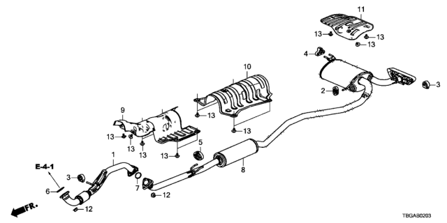2020 Honda Civic Muffler, Exhaust Diagram for 18307-TBG-A52