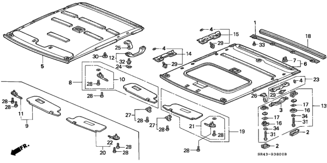 1995 Honda Civic Sunvisor Assembly, Driver Side (Clear Gray) Diagram for 83280-SR3-A04ZC