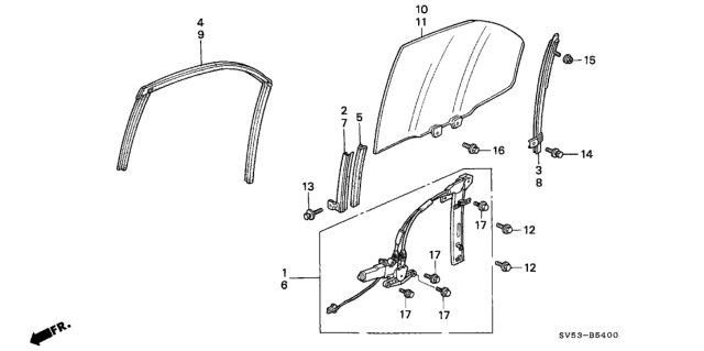 1995 Honda Accord Rear Door Glass Diagram