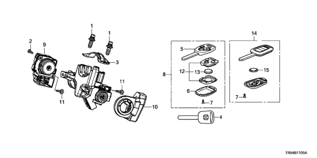 2014 Honda Civic Key Cylinder Components Diagram