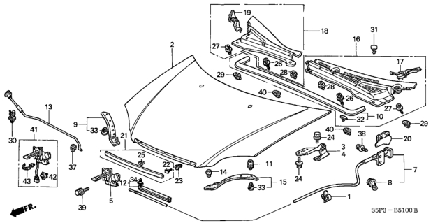 2001 Honda Civic Molding Assy., Hood *NH623M* (SATIN SILVER METALLIC) Diagram for 75120-S5P-A00ZE