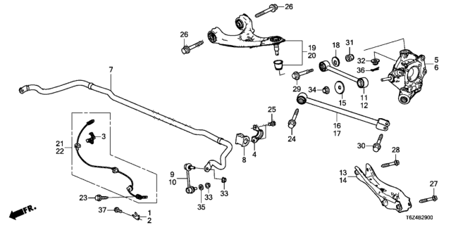 2017 Honda Ridgeline Bush, Rear Stabilizer Holder Diagram for 52306-SZA-A01