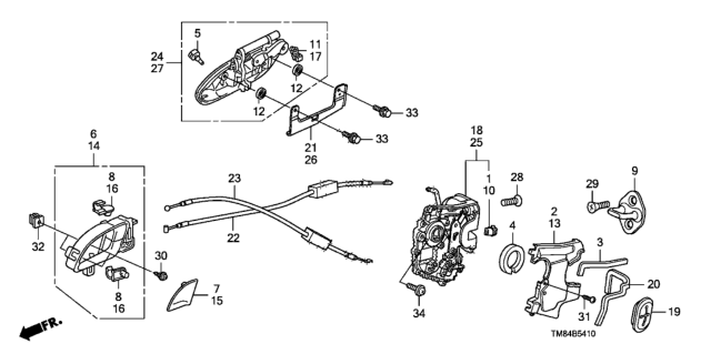 2012 Honda Insight Rear Door Locks - Outer Handle Diagram