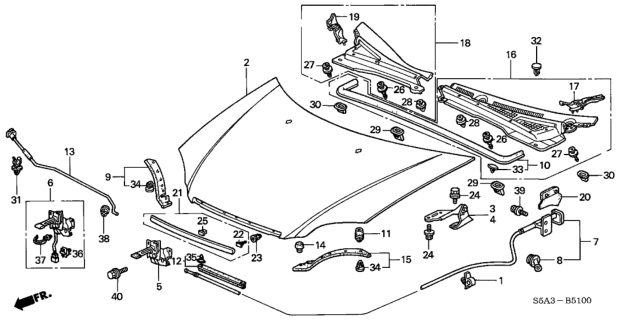 2002 Honda Civic 4 Door GX (SIDE SRS) KA CVT Hood Diagram
