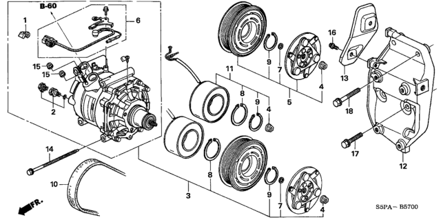 2005 Honda Civic Compressor, A/C Diagram for 38800-PLM-A13RM