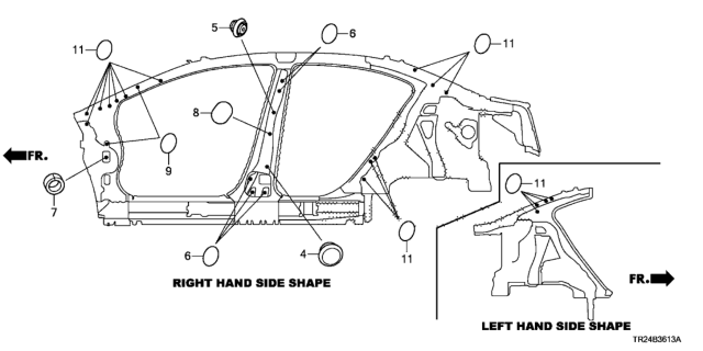 2013 Honda Civic 4 Door MX (HYBRID LEATHER NAVIGATION) KA CVT Grommet (Side) Diagram