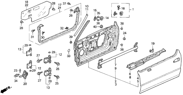 1994 Honda Del Sol Seal, R. FR. Door Hole Diagram for 72321-SR2-000