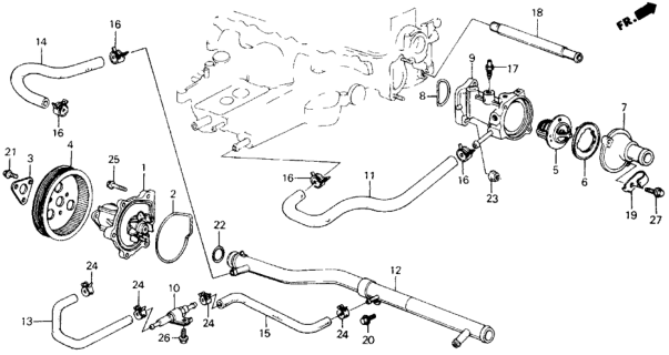 1989 Honda Accord 2 Door DX KA 5MT Water Pump - Thermostat Diagram