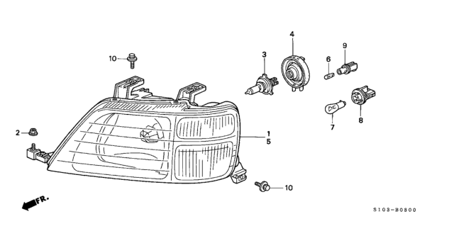 2001 Honda CR-V Headlight Unit, Driver Side Diagram for 33151-S10-A01