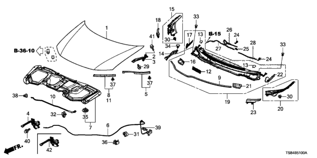 2013 Honda Civic Wire Assembly, Hood (Graphite Black) Diagram for 74130-TR0-A01ZD