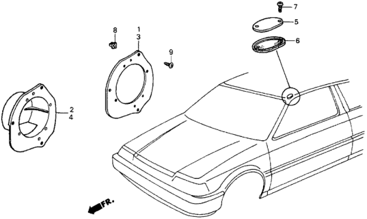 1984 Honda CRX Bracket, R. Door Speaker Diagram for 39122-SB2-000