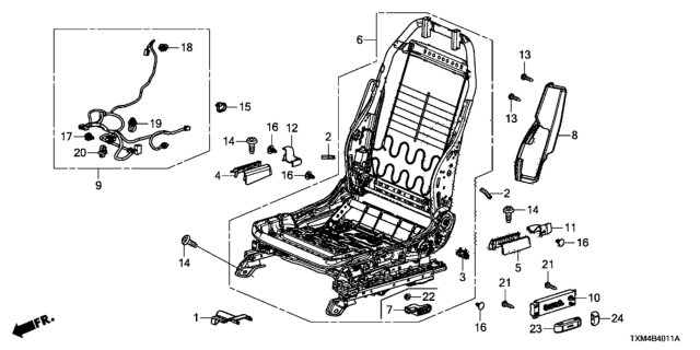 2021 Honda Insight Front Seat Components (Driver Side) (Power Seat) Diagram
