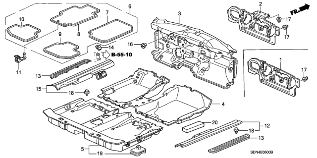 2003 Honda Accord 2 Door EX (V6) KL 5AT Floor Mat Diagram