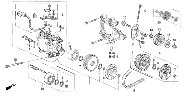 1994 Honda Civic A/C Compressor (Hadsys) Diagram 1