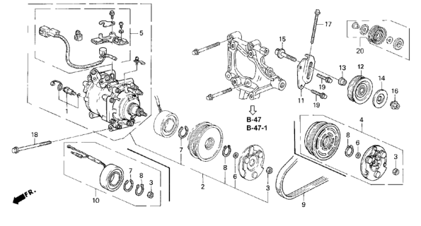 1995 Honda Civic A/C Compressor (Hadsys) Diagram