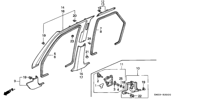 1993 Honda Accord 5 Door EX KA 5MT Pillar Lining Diagram