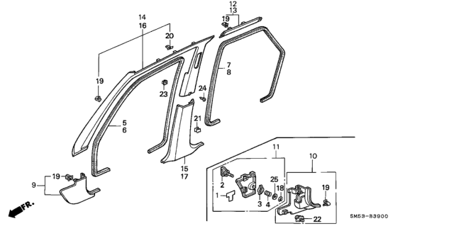 1991 Honda Accord Garnish, L. RR. Roof Side *NH91L* (LOFTY GRAY) Diagram for 83271-SM5-A00ZB