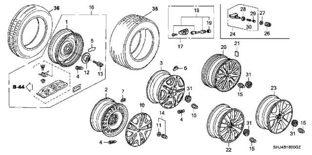 2007 Honda Odyssey Sensor Assembly, Tpms Diagram for 42753-SHJ-A82