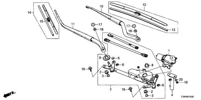 2014 Honda Accord Hybrid Motor, Front Wiper Diagram for 76505-T3V-A01