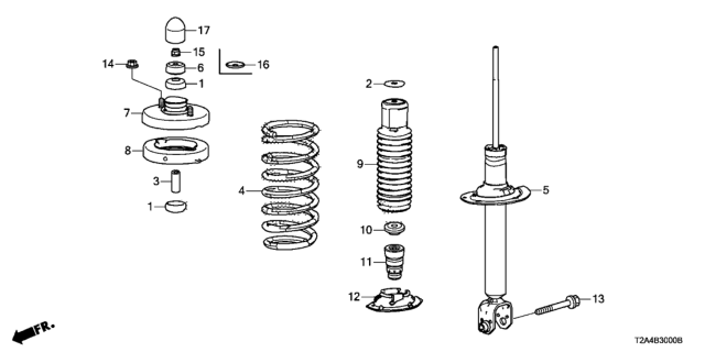 2016 Honda Accord Shock Absorber Unit, Rear Diagram for 52611-T2F-A02