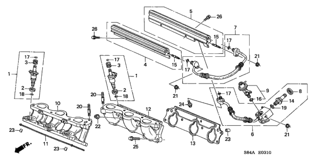2002 Honda Accord 4 Door LX (V6) KA 4AT Fuel Injector (V6) Diagram
