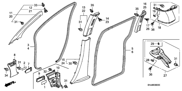 2007 Honda Odyssey Seal, L. FR. Door Opening Diagram for 72355-SHJ-A02