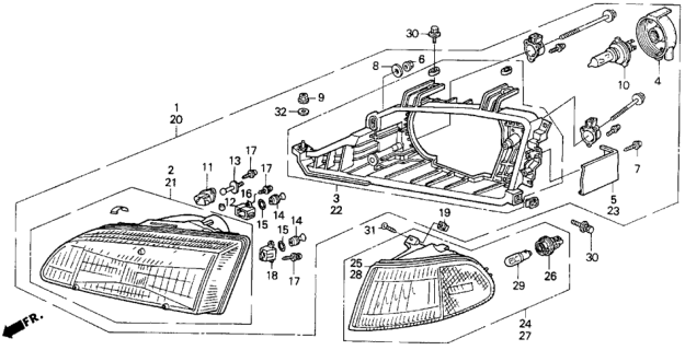 1993 Honda Civic Light Assy., R. FR. Turn Diagram for 33300-SR3-A01