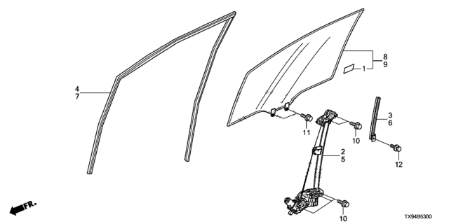 2013 Honda Fit EV Front Door Glass  - Regulator Diagram