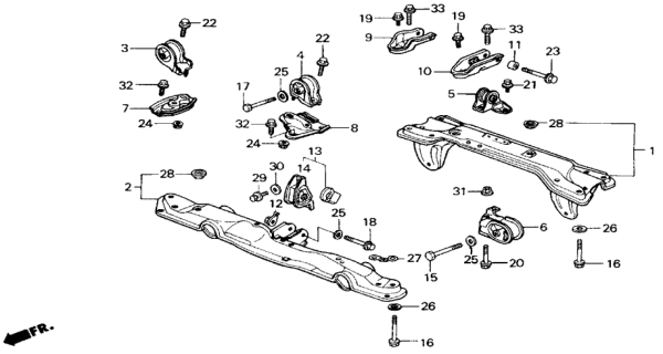 1991 Honda Civic 4 Door EX KA 4AT Engine Mount Diagram