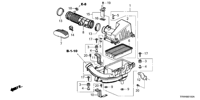 2018 Honda Clarity Plug-In Hybrid Stay Comp A, Air/C Diagram for 17261-5WJ-A00