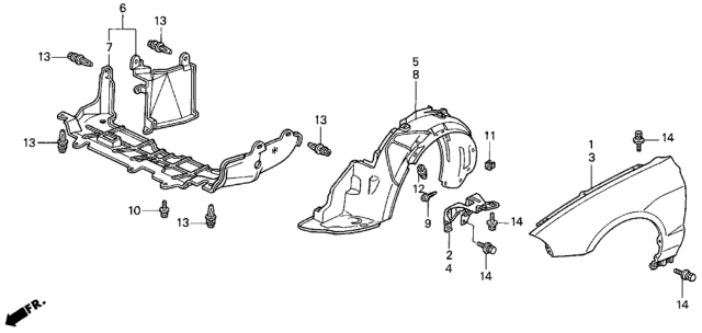 1993 Honda Del Sol Panel, Right Front Fender Diagram for 60211-SR2-A00ZZ