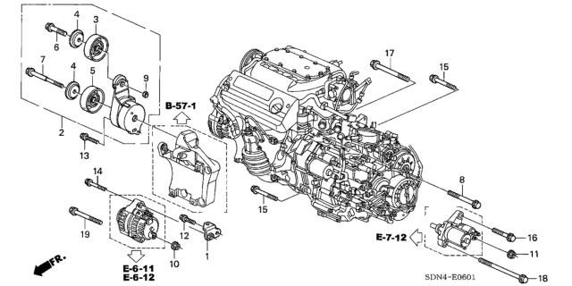 2004 Honda Accord Alternator Bracket (V6) Diagram