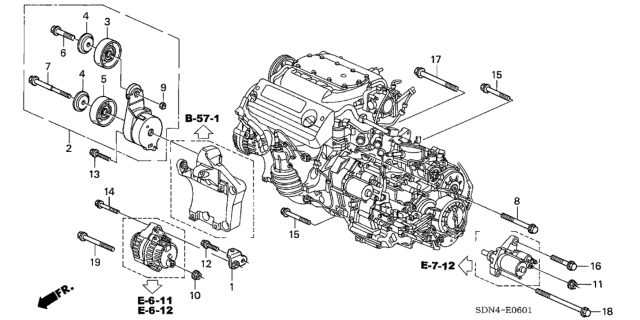 2006 Honda Accord Alternator Bracket (V6) Diagram