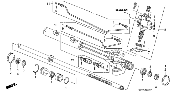 2007 Honda Accord P.S. Gear Box Components (V6) Diagram