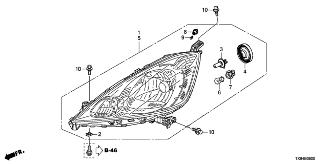 2014 Honda Fit EV Headlight Assembly, Passenger Side Diagram for 33100-TX9-A01