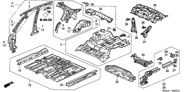 2004 Honda Civic 4 Door LX KA 5MT Inner Panel - Floor Panels Diagram