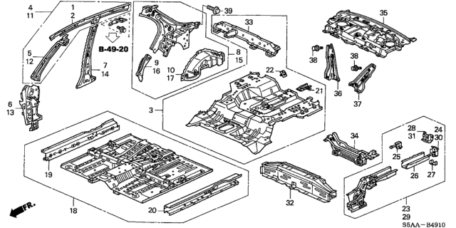 2004 Honda Civic Floor, FR. Diagram for 65100-S5A-A12ZZ