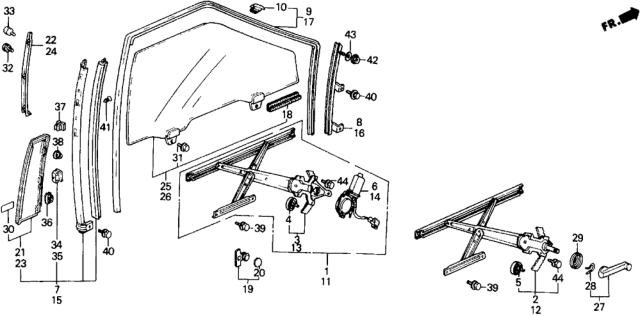 1989 Honda Prelude Regulator, Driver Side Door Power Diagram for 72251-SF1-J02