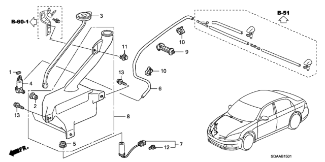 2007 Honda Accord 4 Door EX (SUL) KL 5AT Windshield Washer Diagram 2