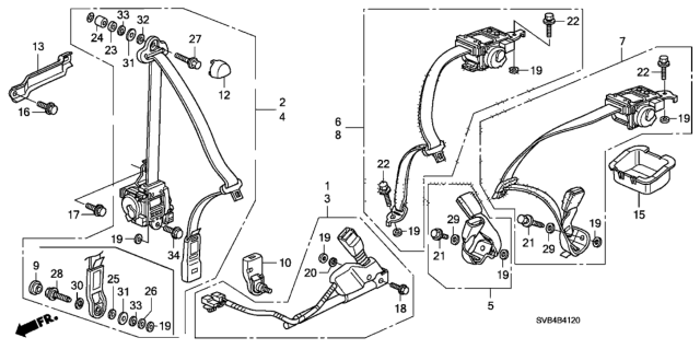 2010 Honda Civic Tongue & Buckle Set, Left Rear Seat Belt (Graphite Black) (Center) Diagram for 04826-SVA-A01ZA