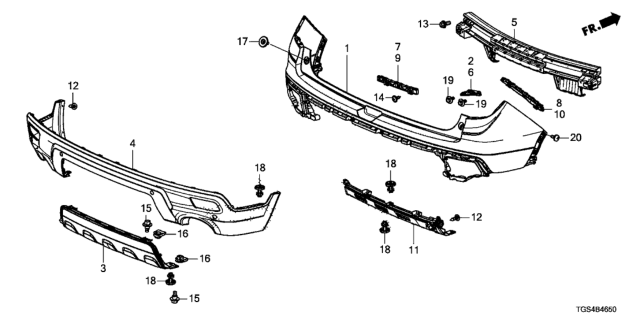 2020 Honda Passport 5 Door EXL (2WD) KA 9AT Rear Bumper Diagram