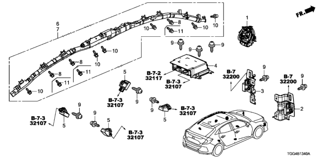 2018 Honda Civic Module Assembly, Driver Side Curtain Airbag Diagram for 78875-TGG-C80