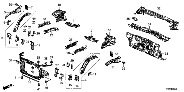 2021 Honda Insight EXTN R, FR. BULKHEAD Diagram for 60623-TXM-A00ZZ