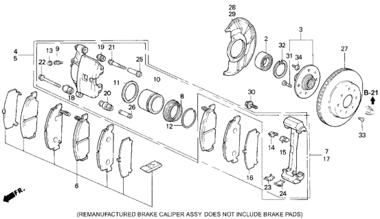 1993 Honda Civic Caliper Assembly, Passenger Side Diagram for 45210-SR8-A01
