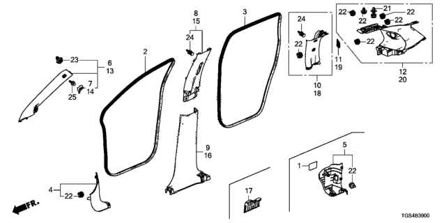 2020 Honda Passport 5 Door EXL (2WD) KA 9AT Pillar Garnish Diagram