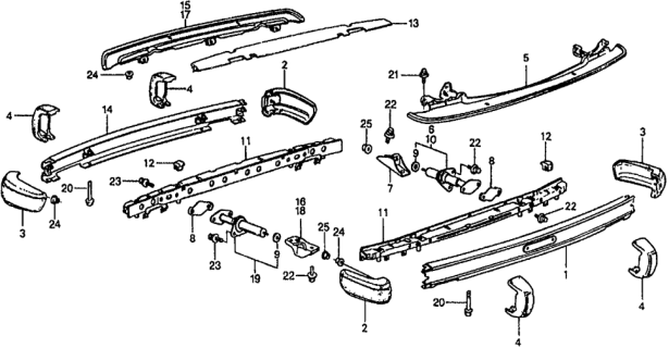 1979 Honda Civic Bumper, R. Corner Diagram for 62515-657-000