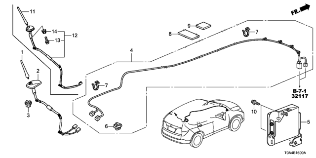 2016 Honda CR-V Feeder Assembly, Antenna Diagram for 39160-T0A-A11