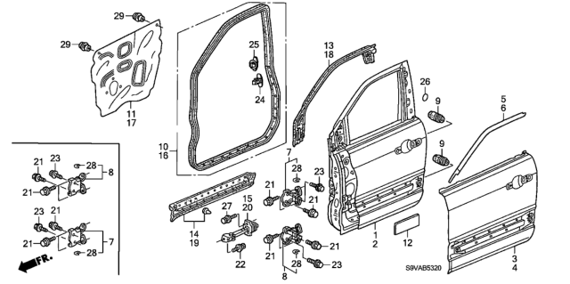 2008 Honda Pilot 5 Door EX (2WD) KA 5AT Front Door Panels Diagram